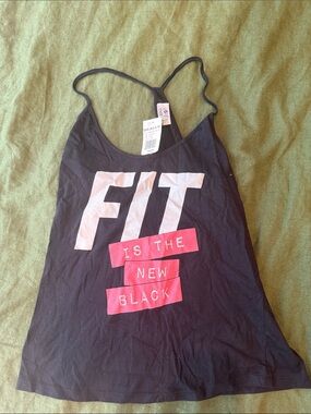 Bealls Black Racerback Tank Top with Pink Graphic